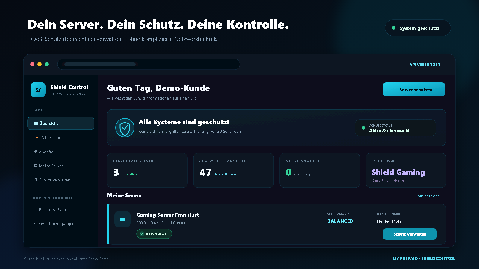 Beispielansicht des MYPS-Shield-Kundenbereichs